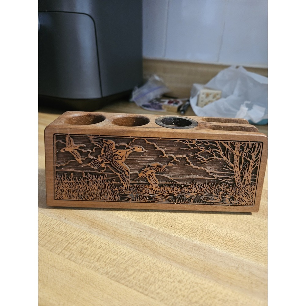 Lasercraft Genuine American Walnut Letter, Pen, & Paper‎ Clip Holder Ducks